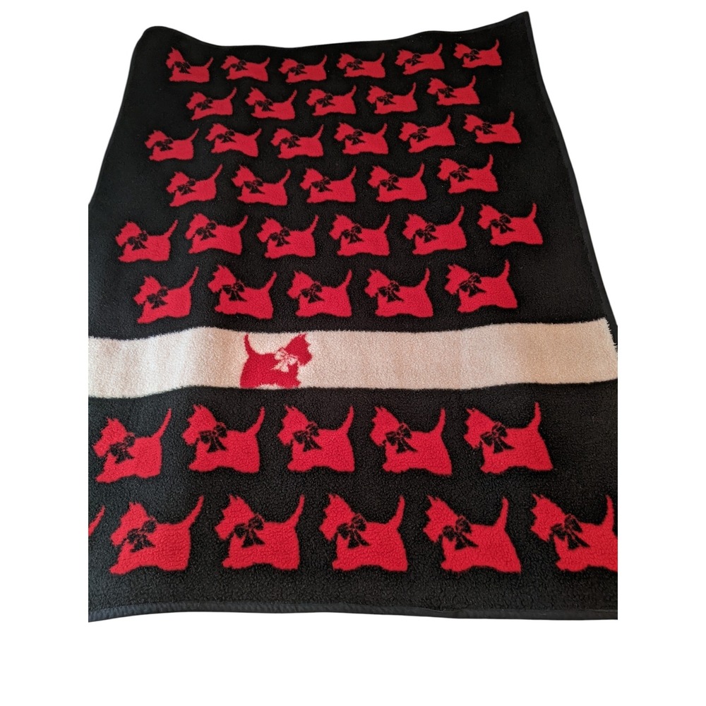 Vintage 1985 Biederlack Scottie Dog Reversible Throw Blanket Red Black 70x52